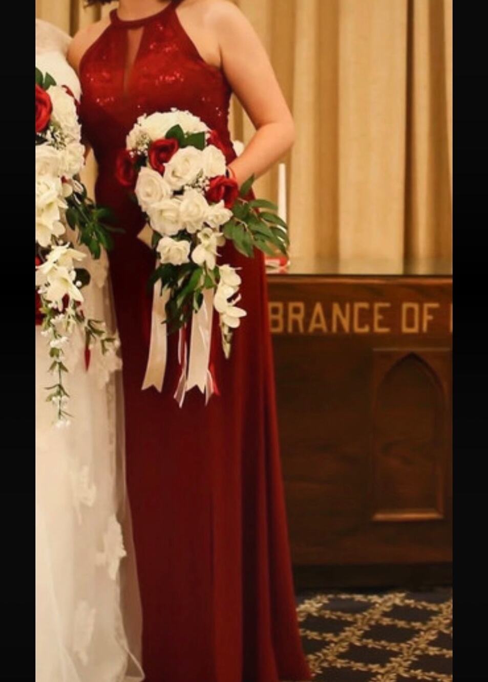 David's Bridal Burgundy Floor Length Bridesmaid Dress Formal Wedding Size 10